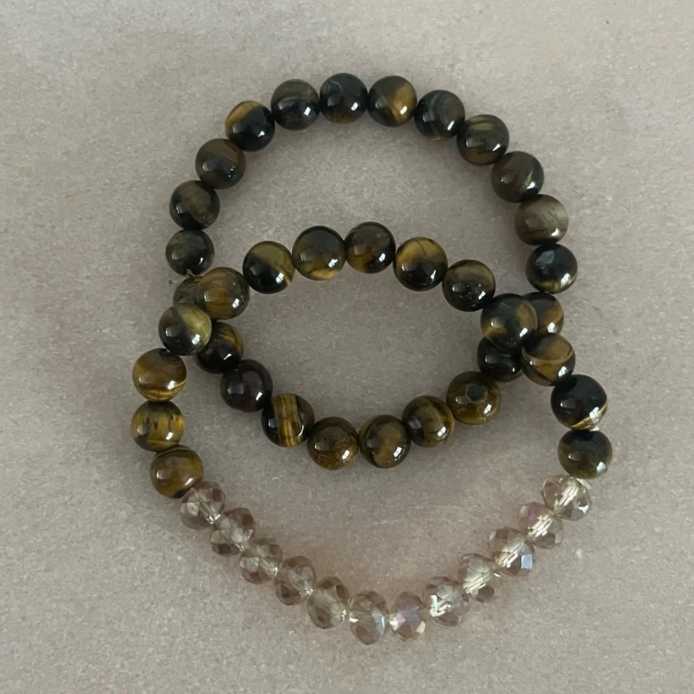 Tigers Eye Beaded Stretch Bracelets (set of two)